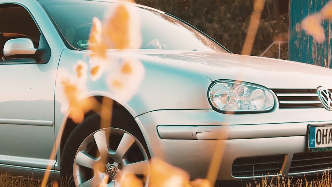 Une voiture en argent garée dans un champ de hautes herbes